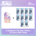 1 Brighten My Day Lotion, 10 Glow Milk Soap