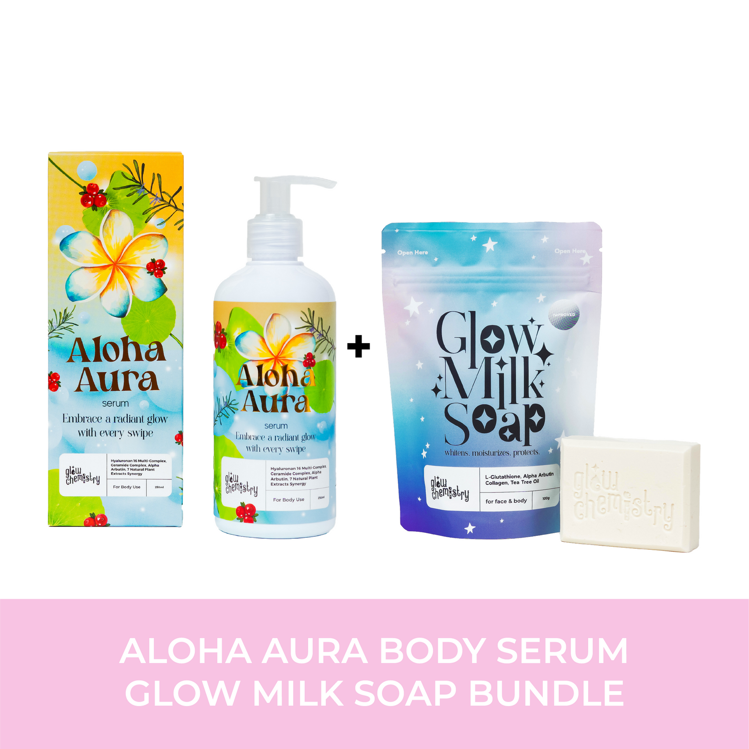 Glow and Hydrate: Aloha Aura Body Serum and Glow Milk Soap Bundle