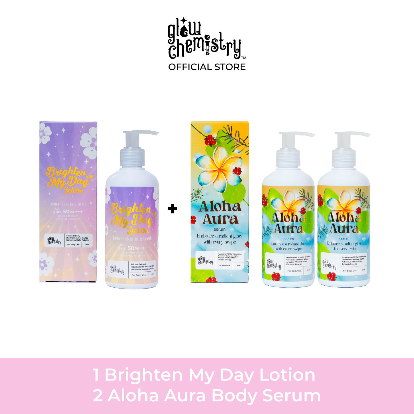 Brighten My Day Lotion, Aloha Aura Body Serum Bundle