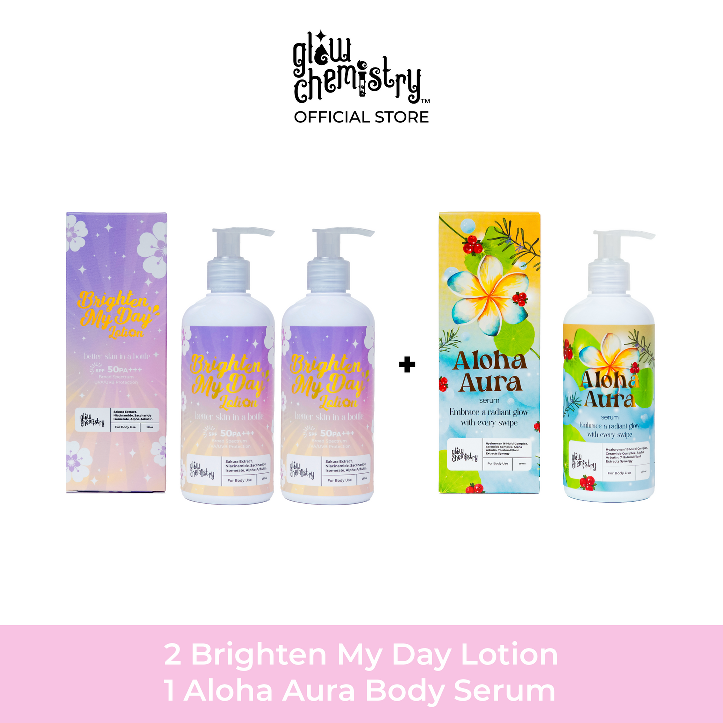 Brighten My Day Lotion, Aloha Aura Body Serum Bundle