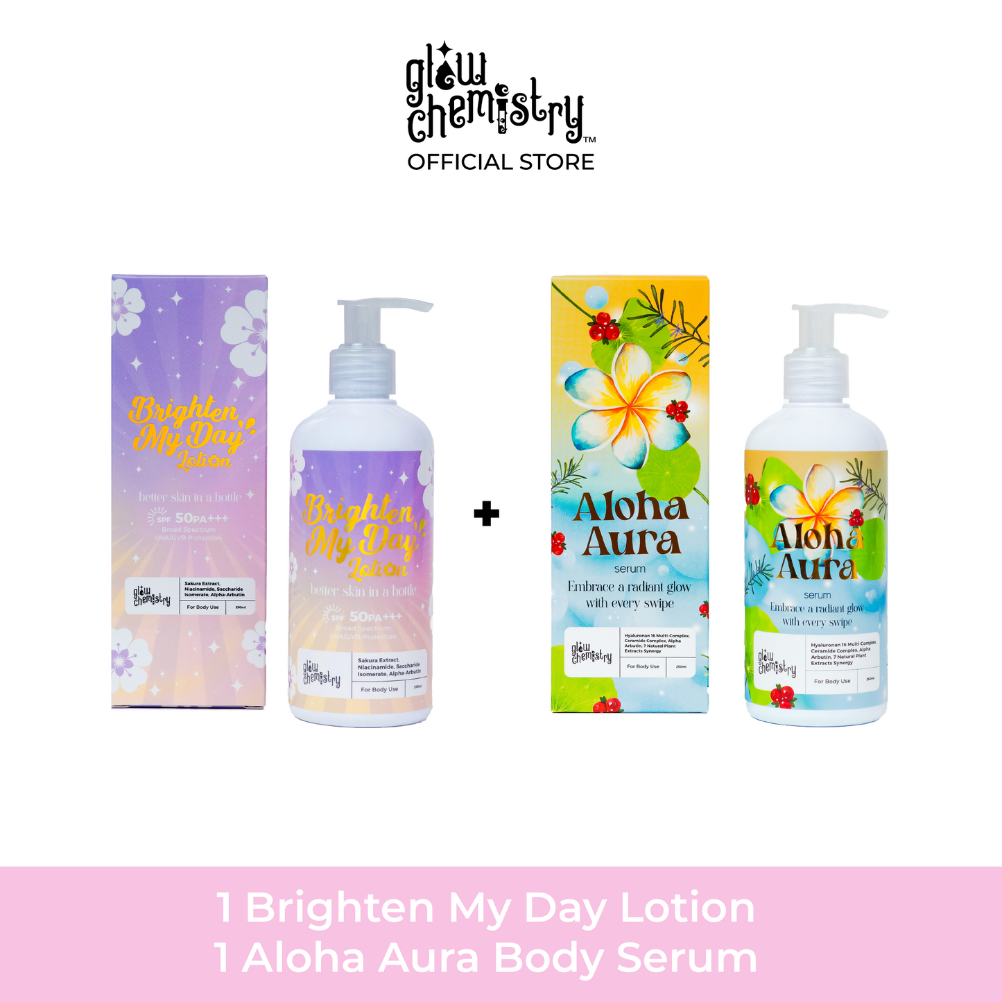 Brighten My Day Lotion, Aloha Aura Body Serum Bundle